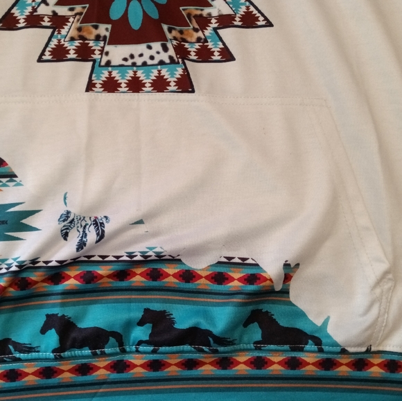 Boho Horse Equestrian Print Southwest Aztec Print Hoodie Sweatshirt Size XL - Picture 7 of 14